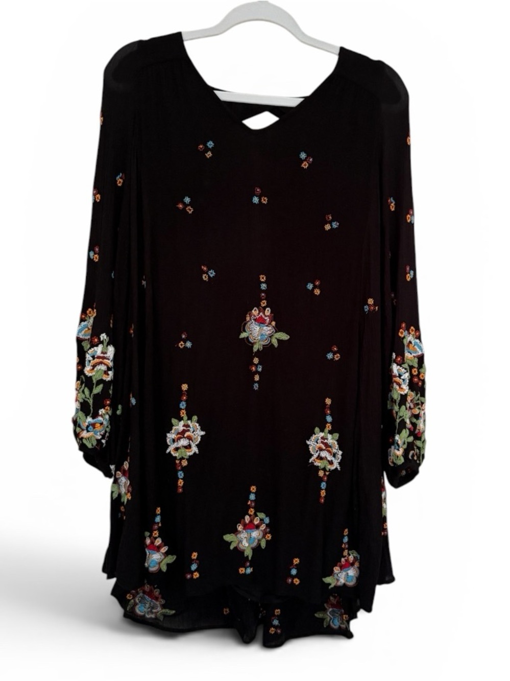 Free People Oxford Embroidered Long Sleeve Mini Swing Dress Size Small - Picture 3 of 6